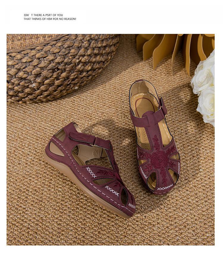 Solid Color Summer Embroidery Wedge Heel Round Toe Elegant Casual shoes