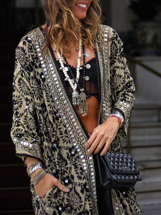 Sequin Printed Long Sleeve Cardigan