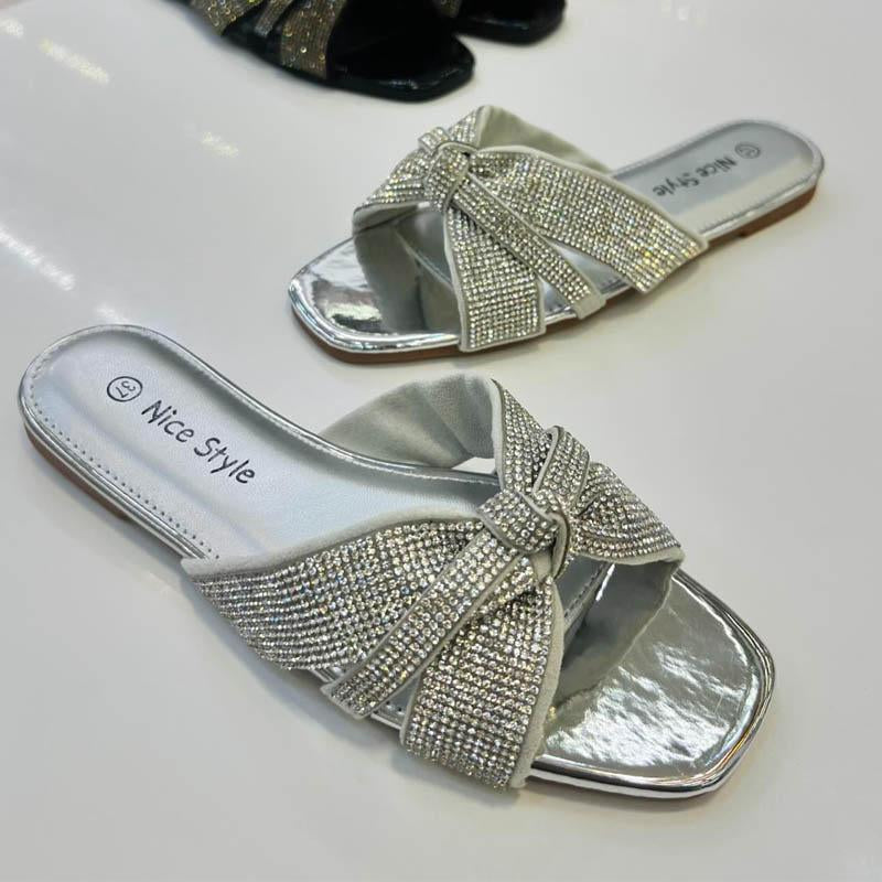 Summer Rhinestone Flat Slippers