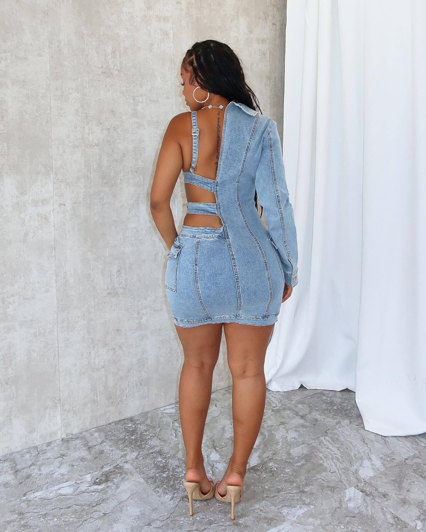 Long Sleeve Denim Mini Dress