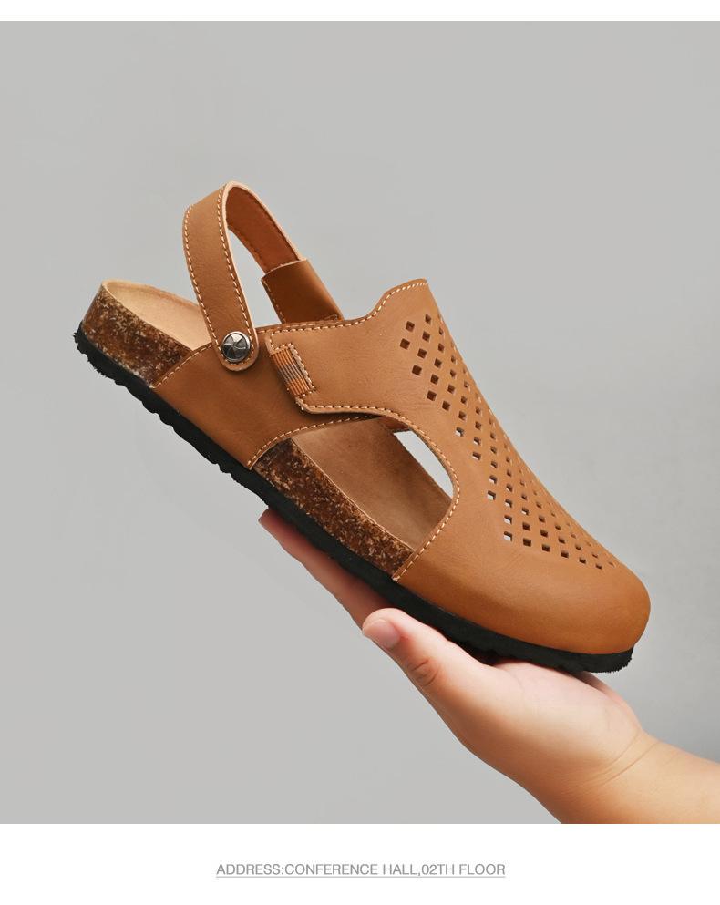 Solid color birken cowhide Baotou semi slippers in summer