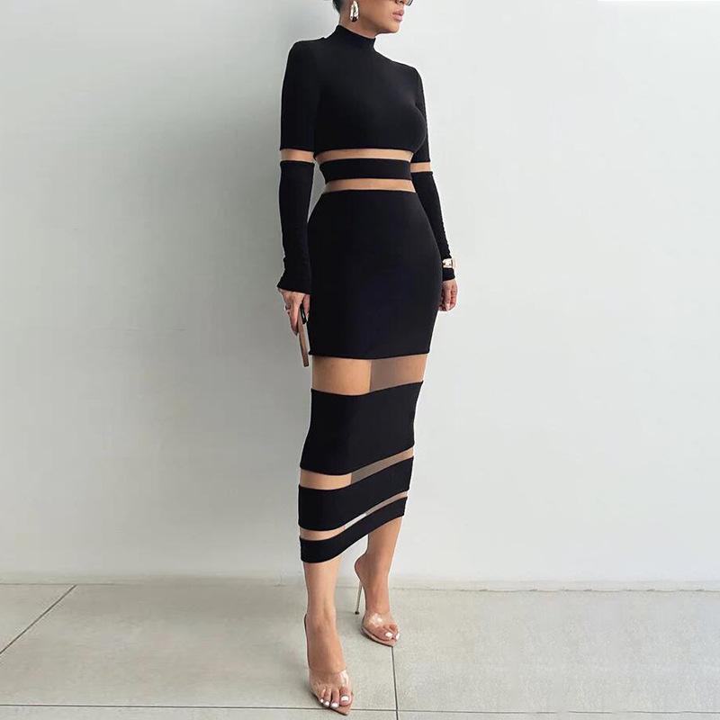 Mesh splicing illusion dress