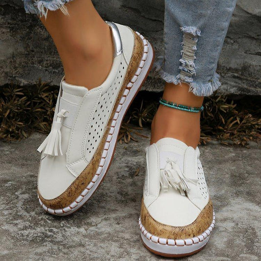 Work Daily Color Block Solid Colored Tassel Flat Heel Round Toe Vintage Classic Casual Walking Suede Loafer