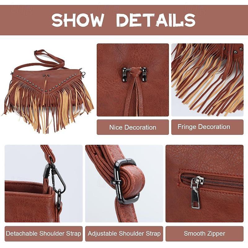 Rivet Soft Leather Trend Casual Rivet Tassel Bag Single Shoulder Diagonal Cross Women's Bag