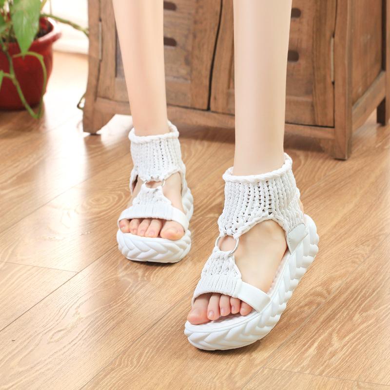 Thick-soled women's sandals knitted wool sponge cake sandals