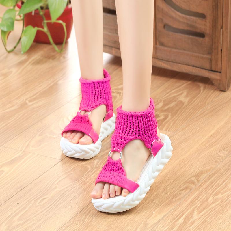 Thick-soled women's sandals knitted wool sponge cake sandals