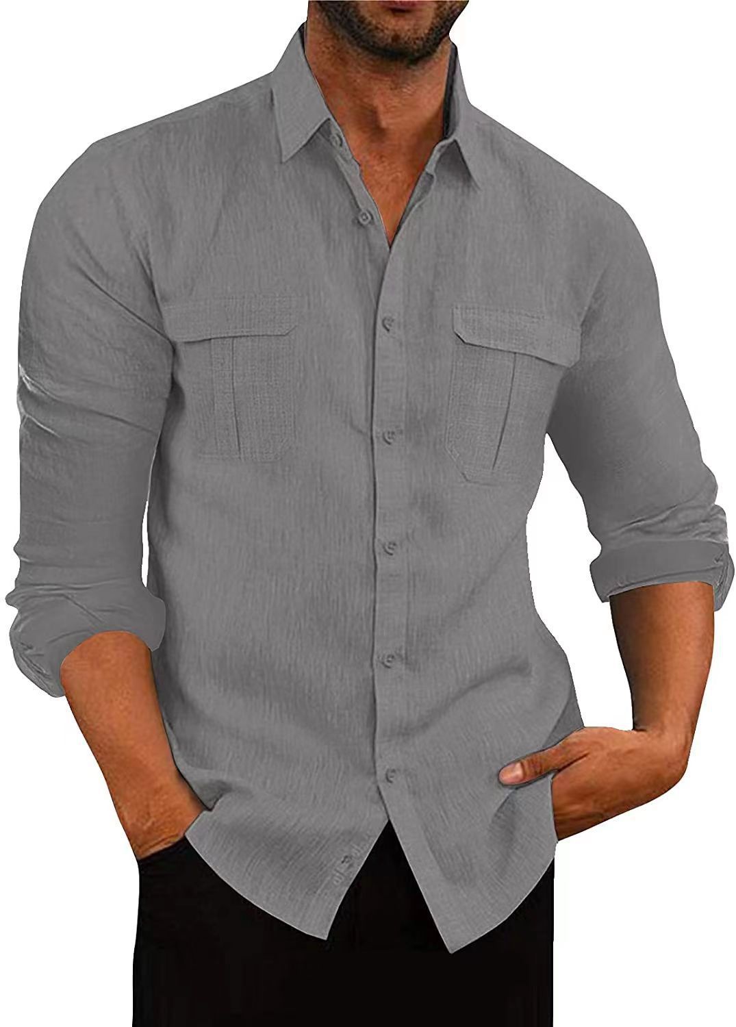 Casual holiday cotton and linen long-sleeved shirt