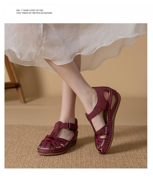 Solid Color Summer Embroidery Wedge Heel Round Toe Elegant Casual shoes