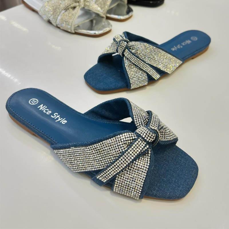 Summer Rhinestone Flat Slippers