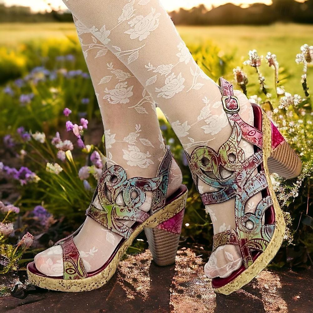 Blue Dream Butterfly retro leisure folk style high-heeled sandals