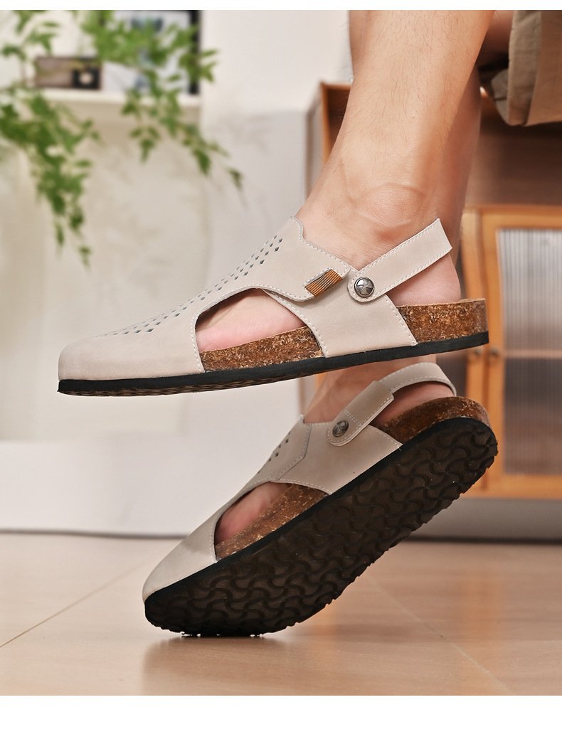 Solid color birken cowhide Baotou semi slippers in summer