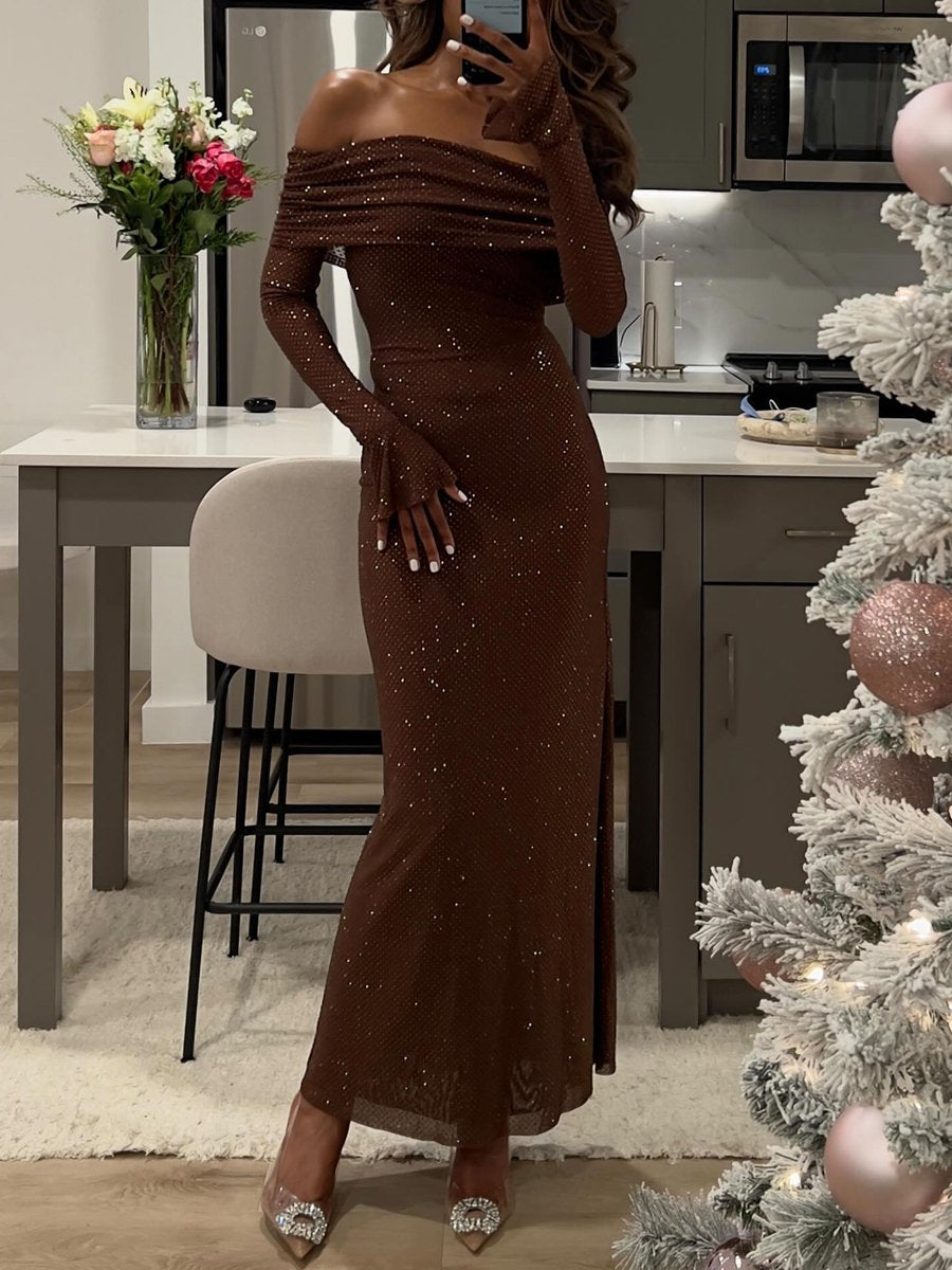 Sexy Fashion Hot Drilling Off Shoulder Party Maxi Dress