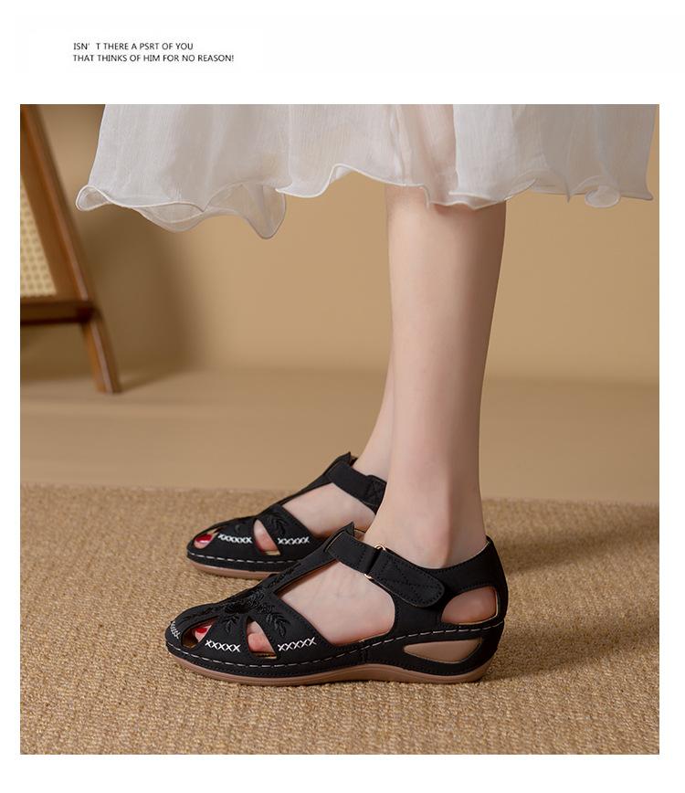 Solid Color Summer Embroidery Wedge Heel Round Toe Elegant Casual shoes