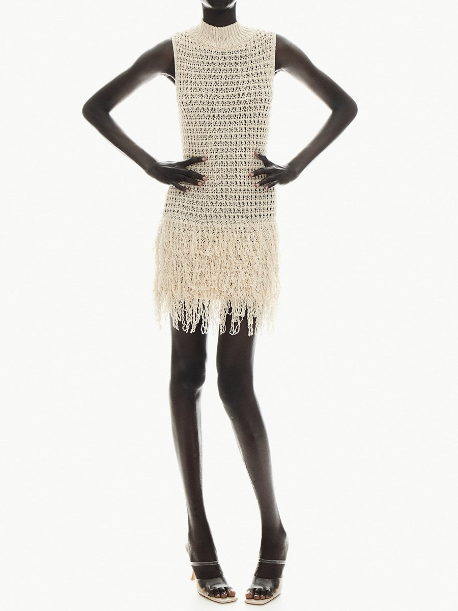 Sleeveless Fringed Knitted Dress