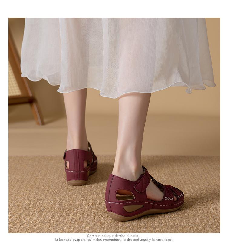 Solid Color Summer Embroidery Wedge Heel Round Toe Elegant Casual shoes