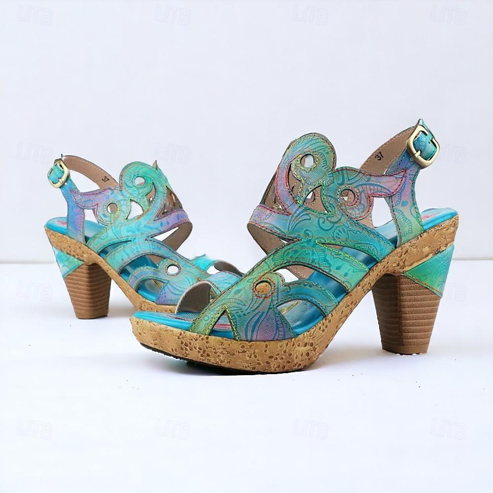 Blue Dream Butterfly retro leisure folk style high-heeled sandals