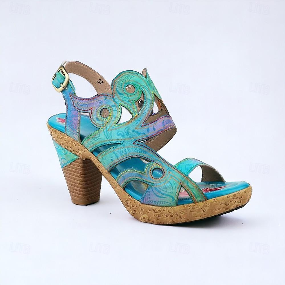 Blue Dream Butterfly retro leisure folk style high-heeled sandals