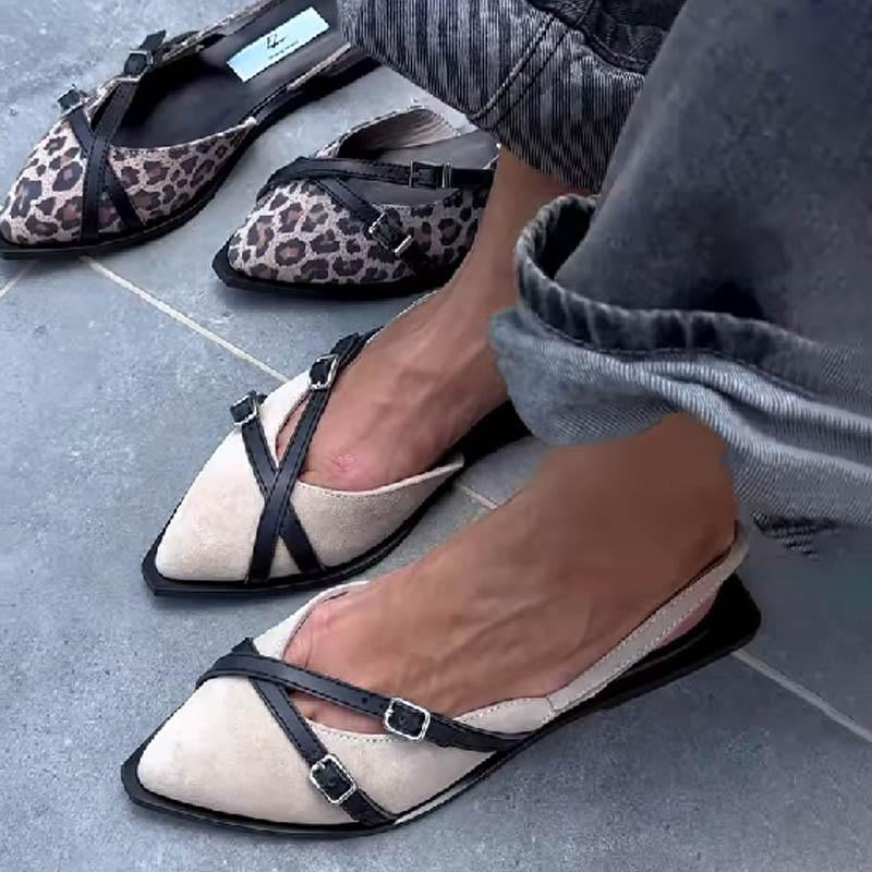 Leopard Print BeltBuckle Flat Sandals