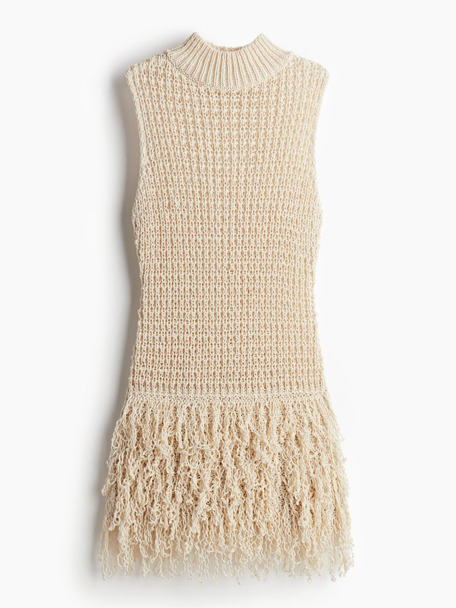 Sleeveless Fringed Knitted Dress