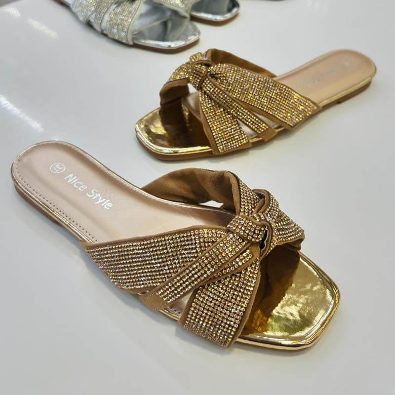 Summer Rhinestone Flat Slippers