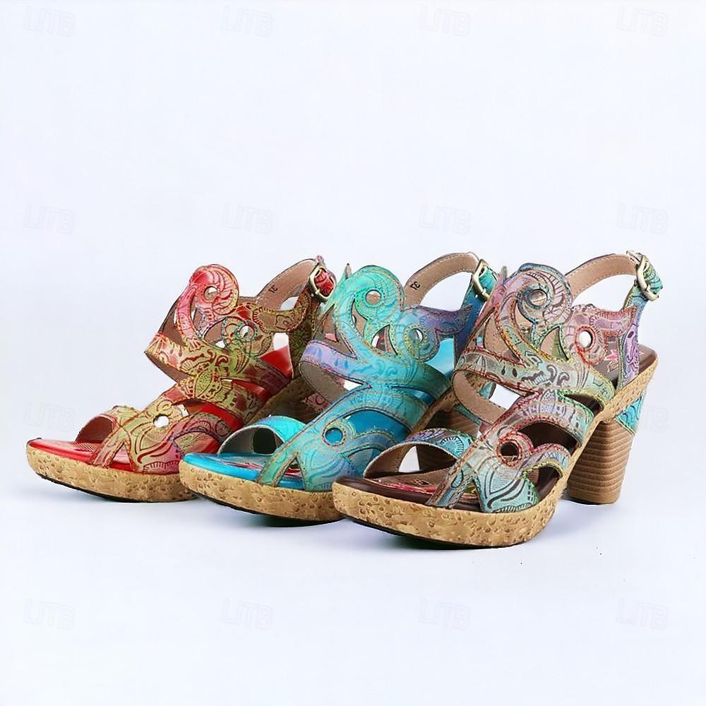 Blue Dream Butterfly retro leisure folk style high-heeled sandals