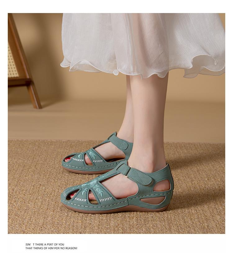 Solid Color Summer Embroidery Wedge Heel Round Toe Elegant Casual shoes