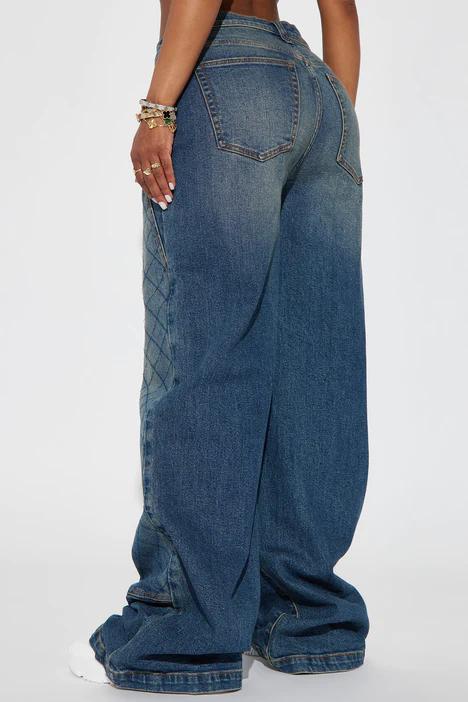 Quilted Wide Leg Utility Jeans⁠
