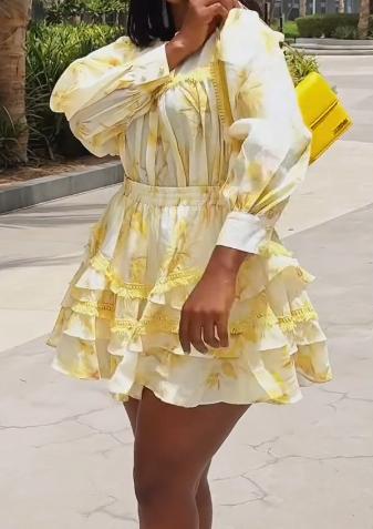 Yellow embroidered skirt suit