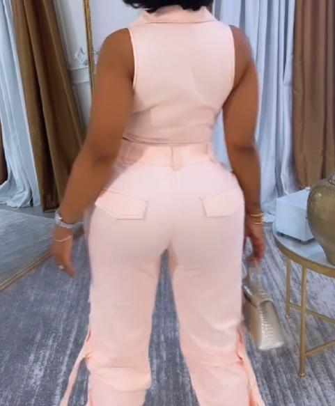 Naked pink V-neck vest trousers suit