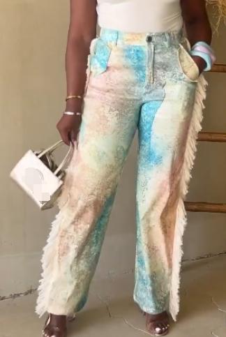 Water Color Fringe Pants