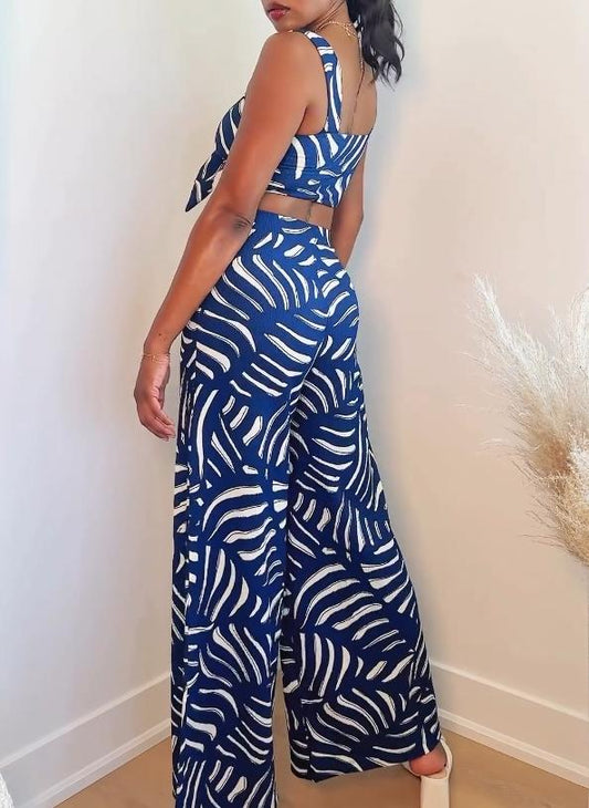 Sleeveless print design fashion wide-leg pants sling suit