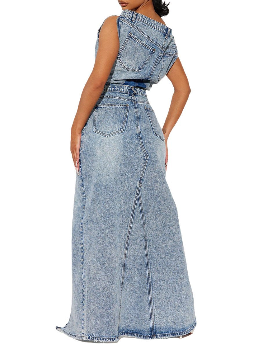 Denim Casual Split Two-piece Dress