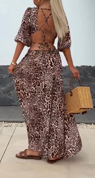 Leopard print halter waist dress