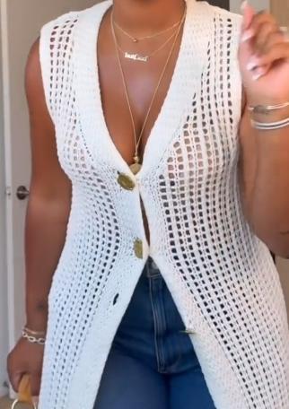 White knitted long vest cardigan