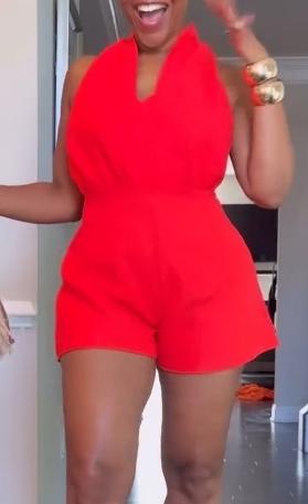 Solid color halter neck jumpsuit