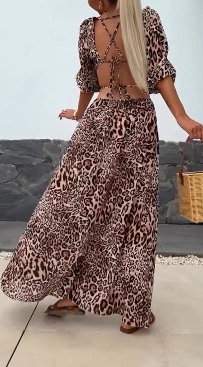 Leopard print halter waist dress