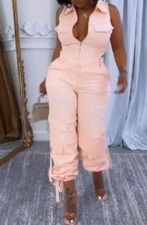 Naked pink V-neck vest trousers suit