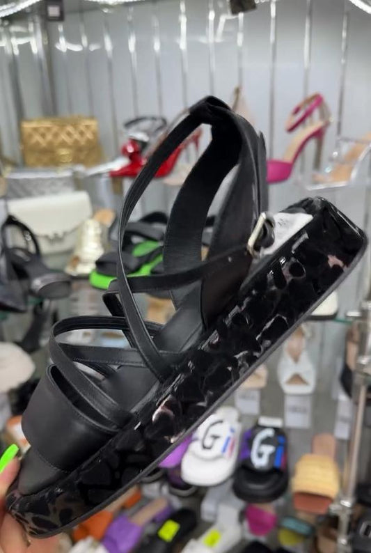 Black cross strap flat sandals