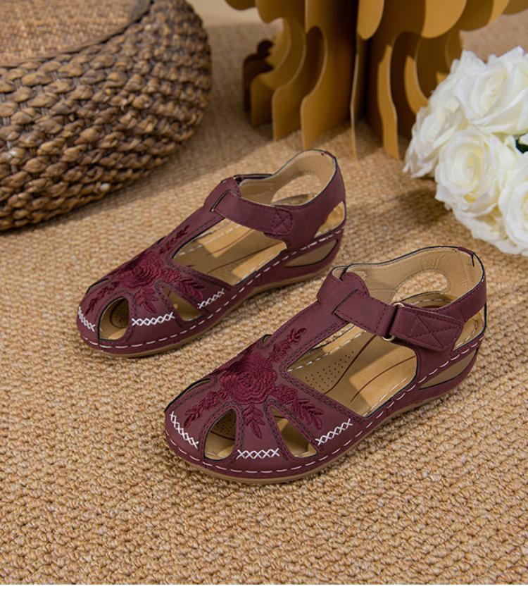 Solid Color Summer Embroidery Wedge Heel Round Toe Elegant Casual shoes