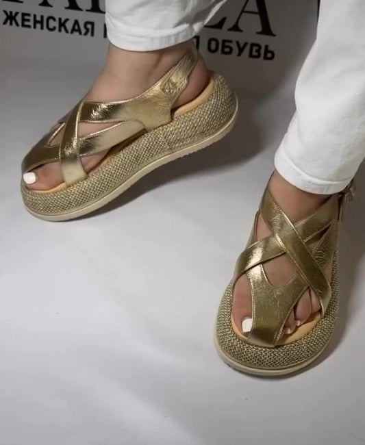 Golden hollow thick-soled breathable sandals