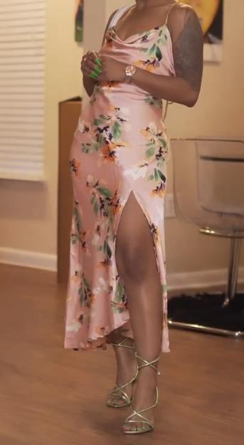 Pale pink printed silk suspender dress