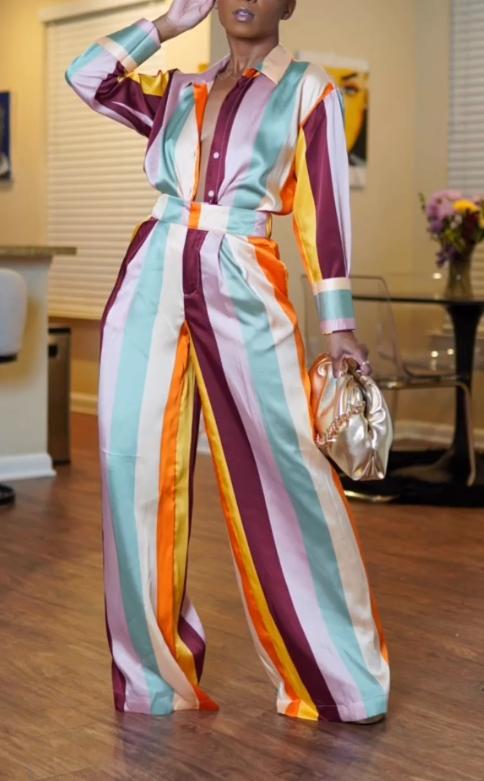 Striped silk suit