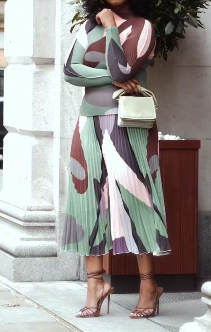 Green knitted printed suit skirt