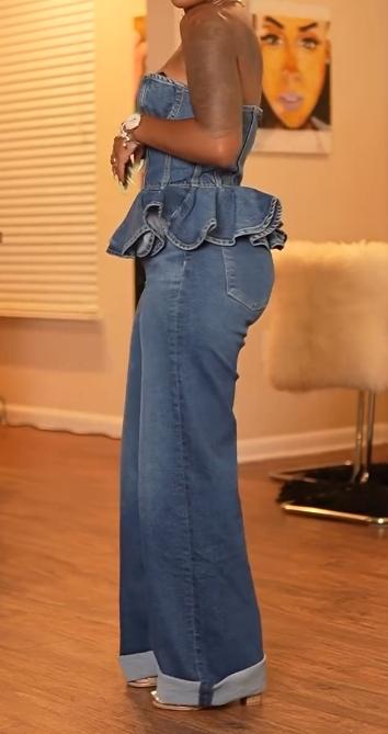 Off-the-shoulder tube top, wide legs and long pants two-piece suit