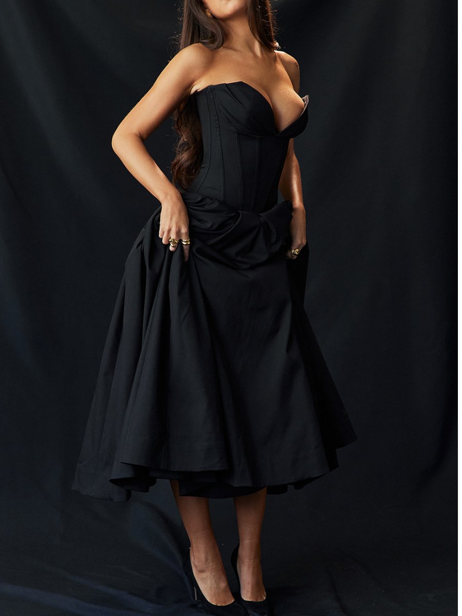 Vintage Strapless Pleated Dress