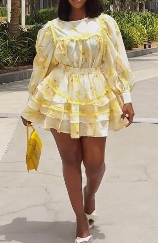 Yellow embroidered skirt suit