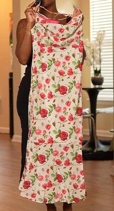 French vintage rose flower fishtail waist slim dress