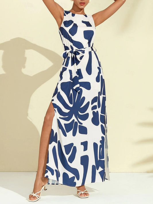 Botanical Print Sleeveless Casual Dress Maxi Dress