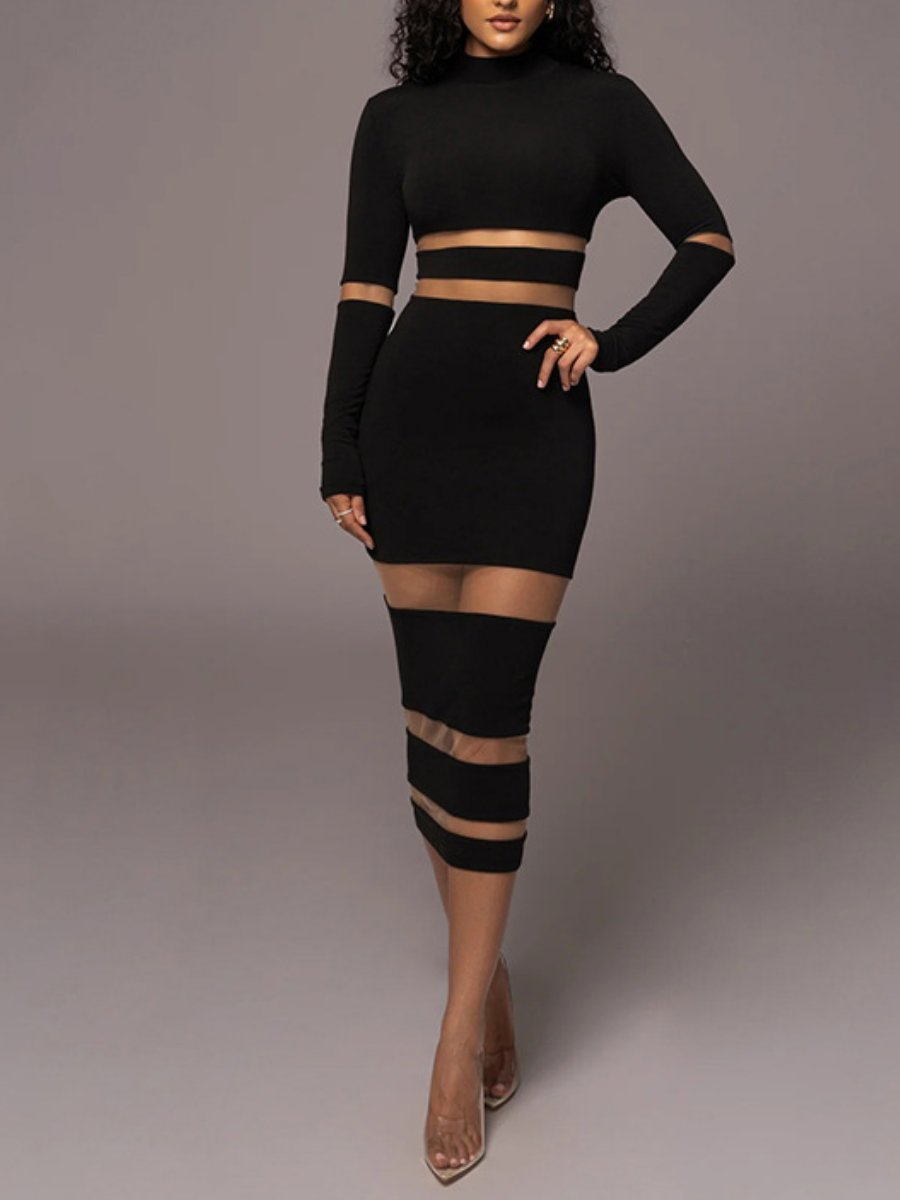 Mesh splicing illusion dress