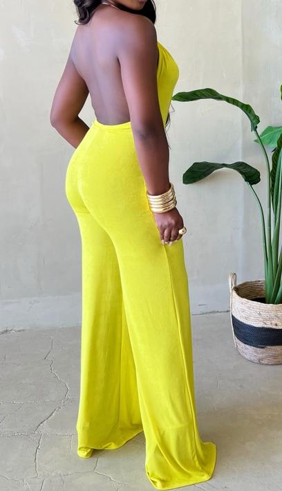 Bright yellow sleeveless thin ladies jumpsuit